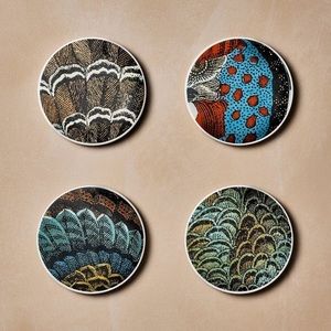 NWT John Derian Target Earthenware fall turkey coaster set 4pc Thanksgiving